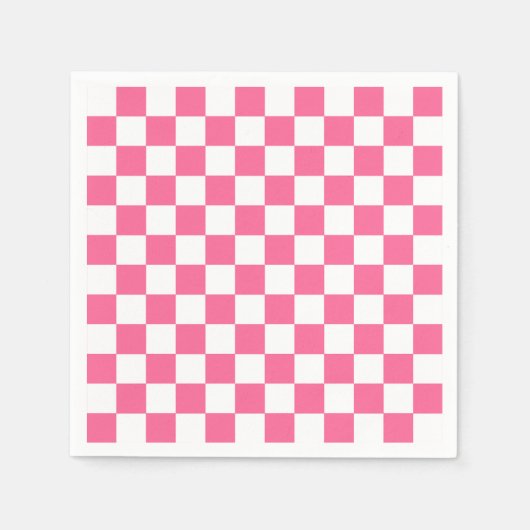 ピンク白チェッ市松模様にクパターン スタンダードカクテルナプキン (正面)