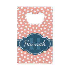 ピンク白ドット柄 ネイビーモノグラム クレジットカード栓抜き