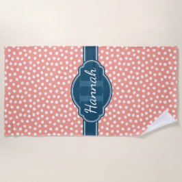 ピンク白ドット柄 ネイビーモノグラム ビーチタオル