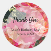 ピンク白バラ編集可能ありがとう ラウンドシール (正面)