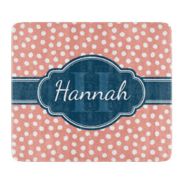 ピンク白パタ点々のあるーンネイビーモノグラム カッティングボード
