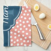 ピンク白パタ点々のあるーンネイビーモノグラム キッチンタオル (四つ折り)