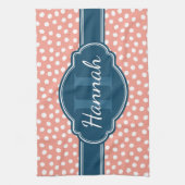 ピンク白パタ点々のあるーンネイビーモノグラム キッチンタオル (縦)