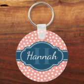 ピンク白パタ点々のあるーンネイビーモノグラム キーホルダー (正面)
