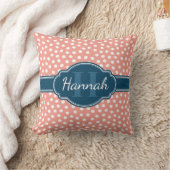 ピンク白パタ点々のあるーンネイビーモノグラム クッション (ブランケット)