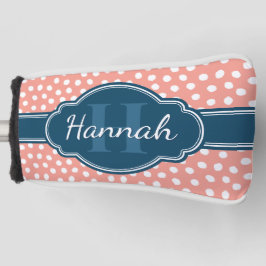 ピンク白パタ点々のあるーンネイビーモノグラム ゴルフヘッドカバー