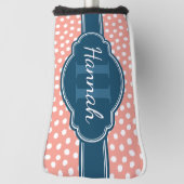 ピンク白パタ点々のあるーンネイビーモノグラム ゴルフヘッドカバー (回転90)