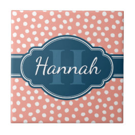 ピンク白パタ点々のあるーンネイビーモノグラム タイル