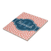 ピンク白パタ点々のあるーンネイビーモノグラム タイル (側面)