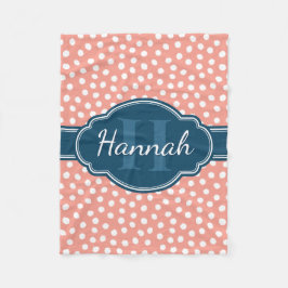 ピンク白パタ点々のあるーンネイビーモノグラム フリースブランケット