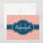 ピンク白パタ点々のあるーンネイビーモノグラム ポストカード (正面/裏面)
