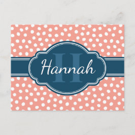 ピンク白パタ点々のあるーンネイビーモノグラム ポストカード