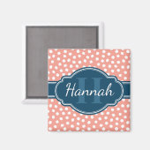 ピンク白パタ点々のあるーンネイビーモノグラム マグネット (正面/裏面)