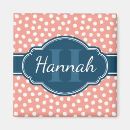 ピンク白パタ点々のあるーンネイビーモノグラム マグネット