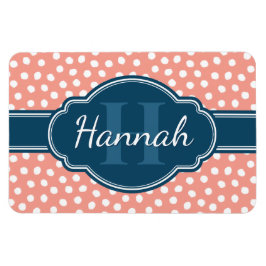 ピンク白パタ点々のあるーンネイビーモノグラム マグネット