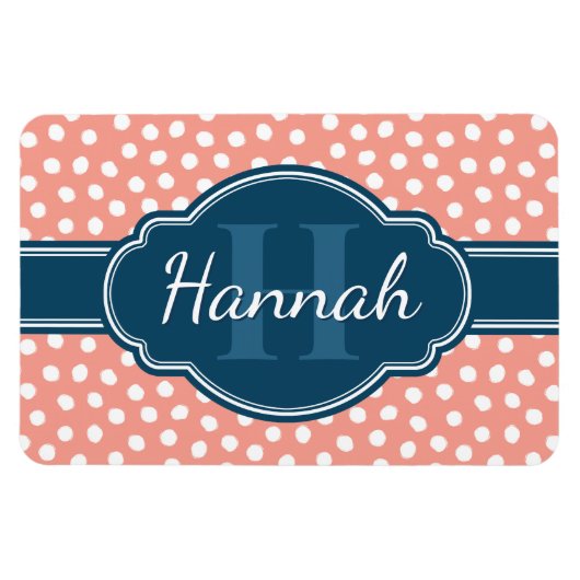 ピンク白パタ点々のあるーンネイビーモノグラム マグネット (横)