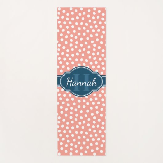 ピンク白パタ点々のあるーンネイビーモノグラム ヨガマット (正面)