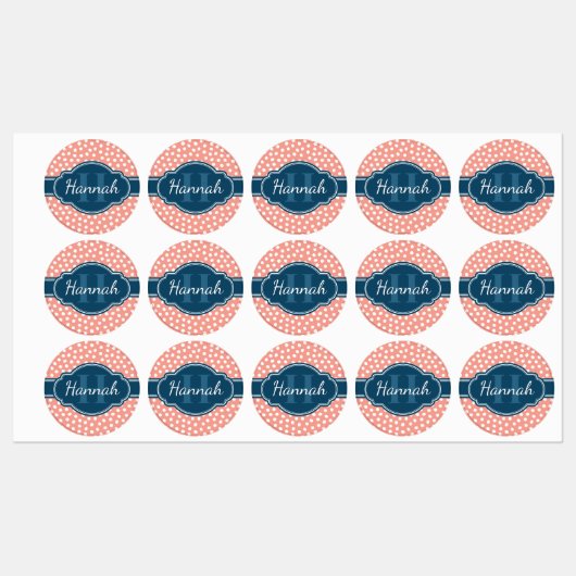 ピンク白パタ点々のあるーンネイビーモノグラム ラベル (シート)