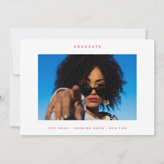 ピンク白ファンキー写真大学の写真卒業 案内状 (正面)