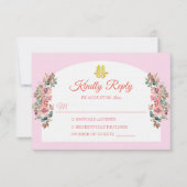 ピンク白フローラ中国のア結婚チの二重十一 出欠カード (正面)