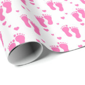 ピンク白ベビー足パターンティッシュペーパー ラッピングペーパー (ロールコーナー)