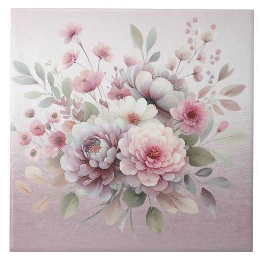 ピンク白モダンフローラセラミックタイル タイル (正面)