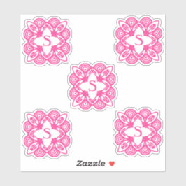 ピンク白モノグラムエレガント4サラ シール