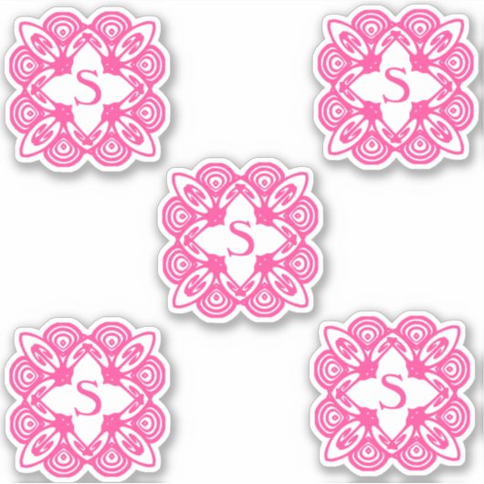 ピンク白モノグラムエレガント4サラ シール (正面)