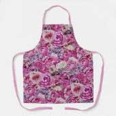 ピンク白ラベンダーバラ花模様 エプロン (正面)