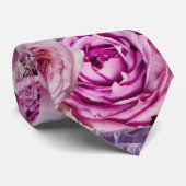 ピンク白ラベンダーバラ花模様 ネクタイ (ロール)