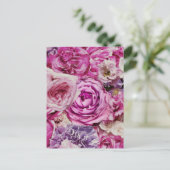 ピンク白ラベンダーバラ花模様 ポストカード (スタンド正面)