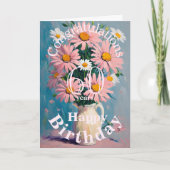 ピンク白春デイジー花器誕生日 カード (正面)