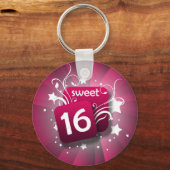 ピンク白熱［赤熱］光を放つの渦巻き旋回と星甘い16 キーホルダー (正面)