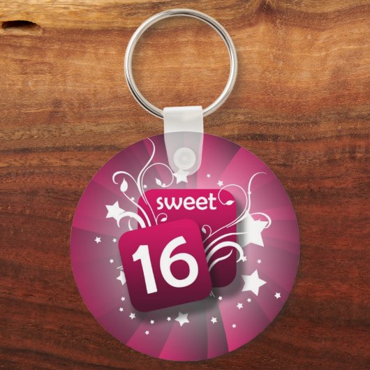 ピンク白熱［赤熱］光を放つの渦巻き旋回と星甘い16 キーホルダー (正面)