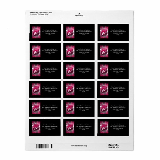 ピンク白熱［赤熱］光を放つの渦巻き旋回と星甘い16 ラベル (フルシート)