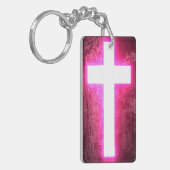ピンク白熱［赤熱］光を放つクロスキーチェーン キーホルダー (正面左)
