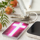 ピンク白熱［赤熱］光を放つクロスキーチェーン キーホルダー (正面右)