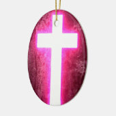 ピンク白熱［赤熱］光を放つクロスクリスマスオーナメント セラミックオーナメント (左)