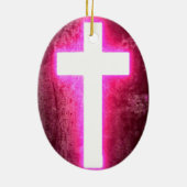 ピンク白熱［赤熱］光を放つクロスクリスマスオーナメント セラミックオーナメント (裏面)