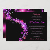 ピンク白熱［赤熱］光を放つスターズユダヤベビー命名招待状 招待状 (正面/裏面)