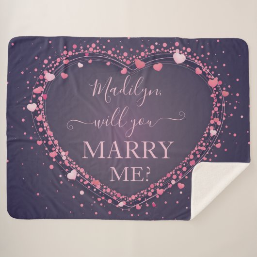 ピンク白熱［赤熱］光を放つハートの結婚提案 シェルパブランケット (正面(横))