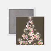 ピンク白熱［赤熱］光を放つレトロサークル抽象芸術クリスマスツリー マグネット (正面/裏面)