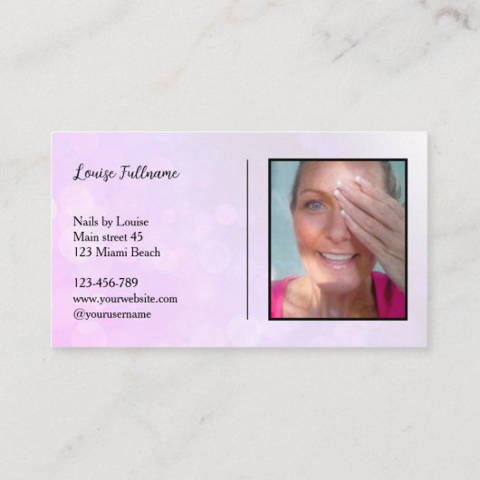 ピンク白熱［赤熱］光を放つ爪、 ネイルバイカスタム文字写真 名刺 (裏面)