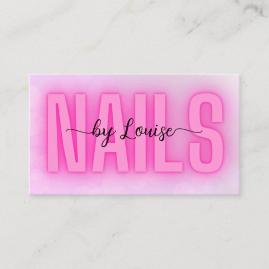 ピンク白熱［赤熱］光を放つ爪、 ネイルバイカスタム文字写真 名刺 (正面)