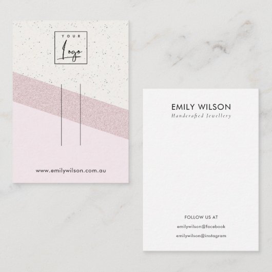 ピンク白色グリッターセラミックヘアクリップ表示ロゴ 名刺 (正面/裏面)