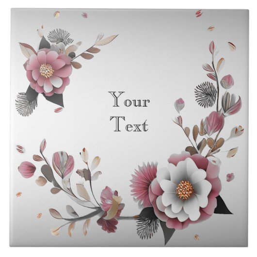 ピンク白色フローラセラミックタイル タイル (正面)