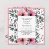 ピンク白色水彩フローラ 招待状 (正面/裏面)
