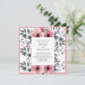 ピンク白色水彩フローラ 招待状 (スタンド正面)