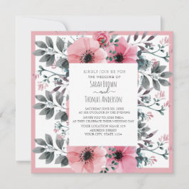 ピンク白色水彩フローラ 招待状