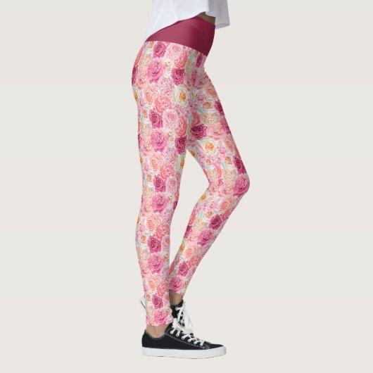 ピンク白色赤面ピンクマゼンタフローラ花ガーリー レギンス (右)